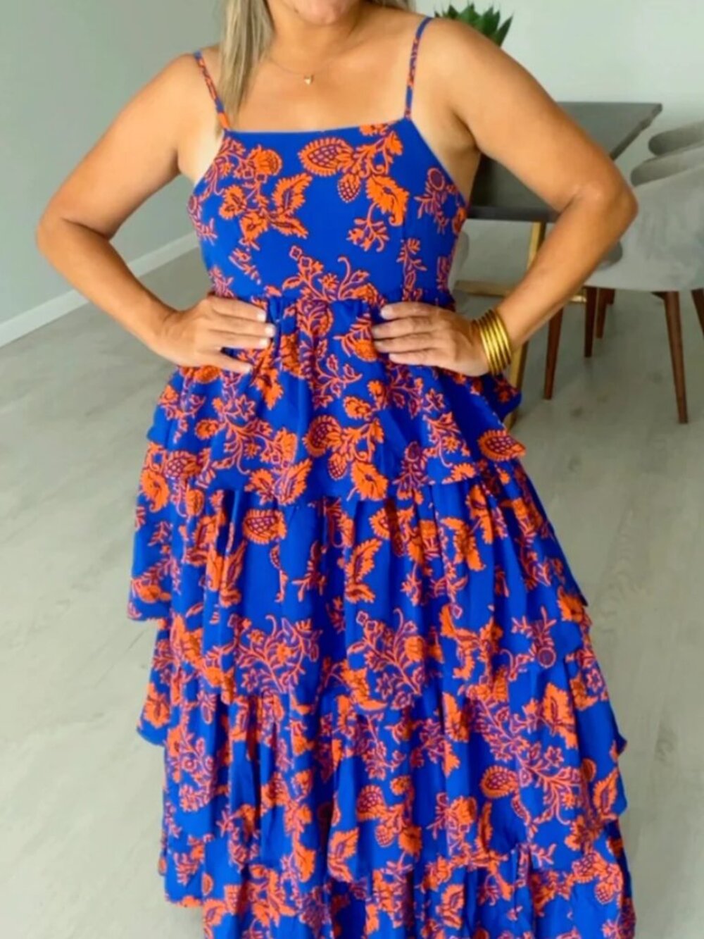 ENTRO Blue and Orange Tiered Ruffle Maxi Dress - Picture 6 of 10